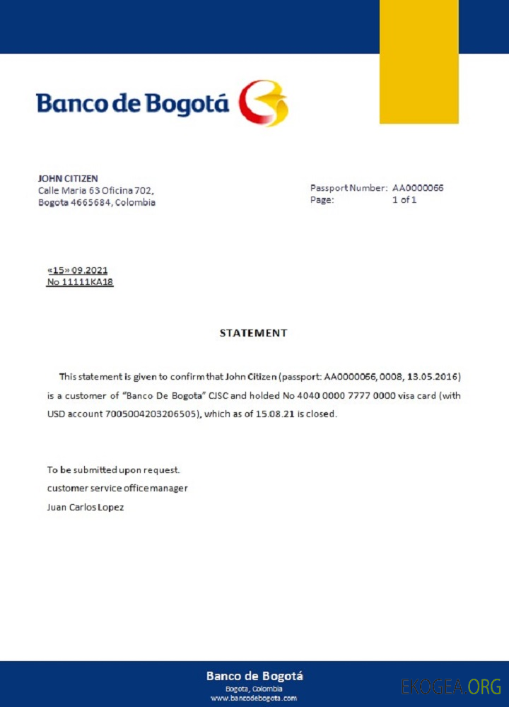 Référence Colombia , Banco de Bogotá , closure